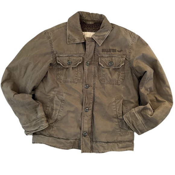 Y2K Vintage Hollister Military Style Sherpa Lined Mens Utility Jacket Sz L Heavy